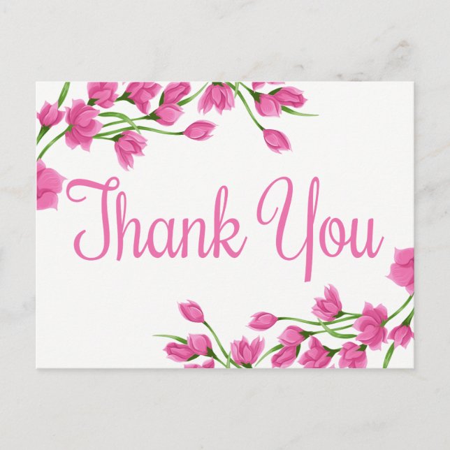 Pink Floral Vielen Dank Lavender Fuchsia Blume Postkarte (Vorderseite)