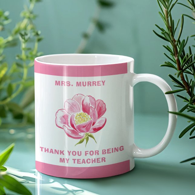Pink Floral Vielen Dank Lehrer Geschenk Kaffeetasse (Von Creator hochgeladen)