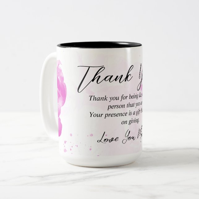 Pink Floral Vielen Dank Mama Geschenk Idee Zweifarbige Tasse (Vorderseite Links)