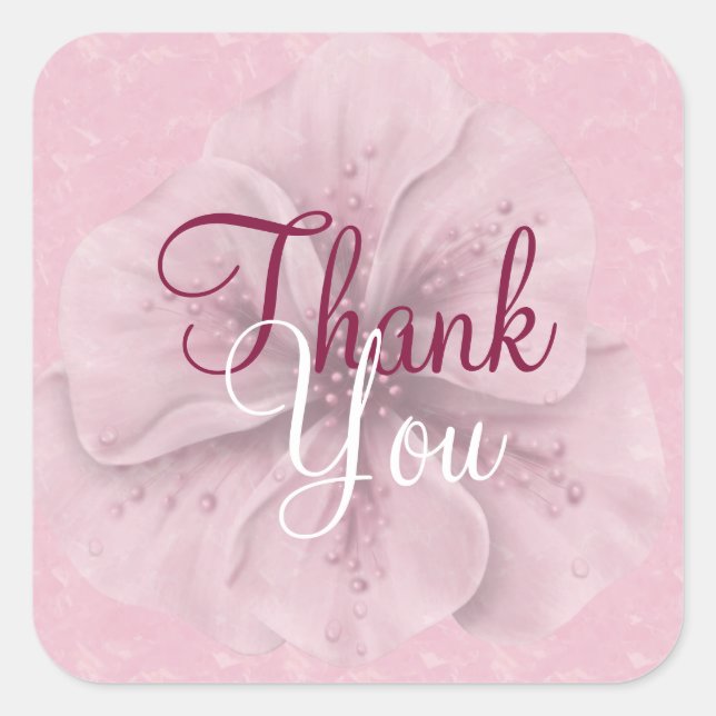 Pink Floral Vielen Dank Quadratischer Aufkleber (Vorderseite)