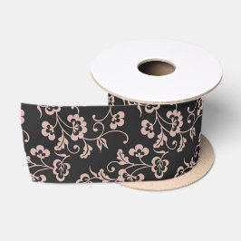 Pink Floral Vine Pattern on Dark Gray Satinband