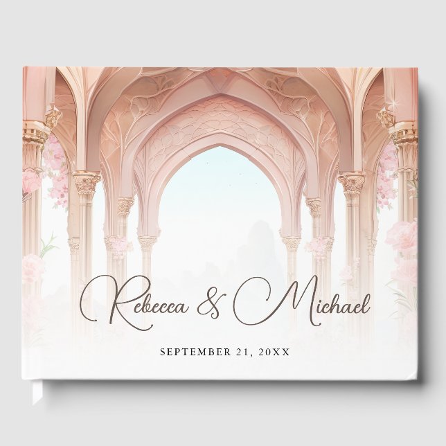 Pink Floral Vintage Fairytale Wedding Gästebuch (Vorderseite)