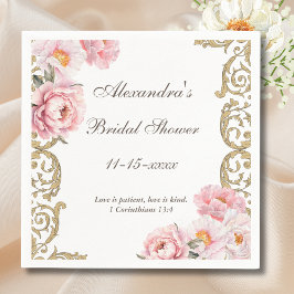 Pink Floral Vintage Peony Christian Bridal Shower Serviette