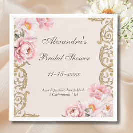 Pink Floral Vintage Peony Christian Bridal Shower Serviette