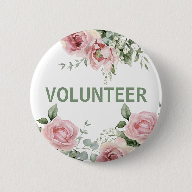 Pink Floral Volunteer Button (Vorderseite)