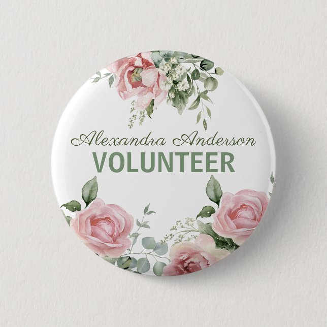 Pink Floral Volunteer Button (Vorderseite)