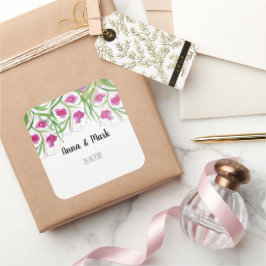 Pink Floral Wasserfarbe Handgestrichen Quadratischer Aufkleber