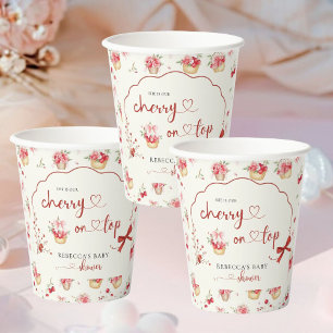 Pink Floral Wasserfarbe Kirsche Babydusche Pappbecher