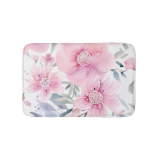 Pink Floral Watercolor Badematte