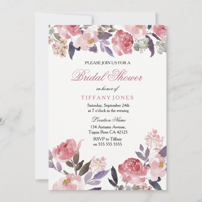 Pink Floral Watercolor Brautparty Einladen Einladung (Vorderseite)