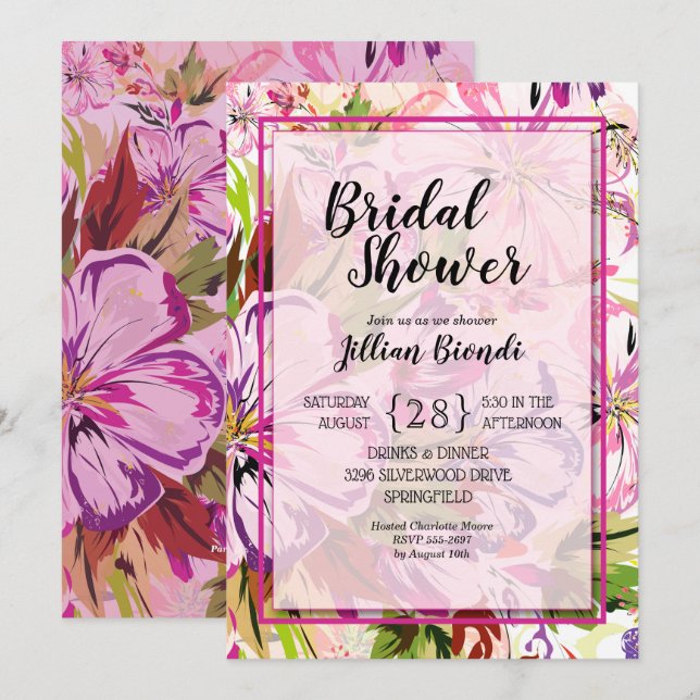 Pink Floral Watercolor Brautparty lädt ein (Vorne/Hinten)