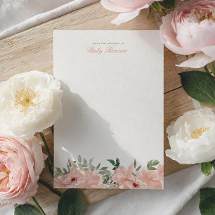 Pink Floral Watercolor Girl Babydusche Dankeskarte