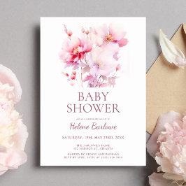 Pink Floral Watercolor Girl Babydusche Einladung