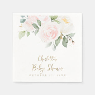 Pink Floral Watercolor Gold Kinderdusche Napkins Serviette