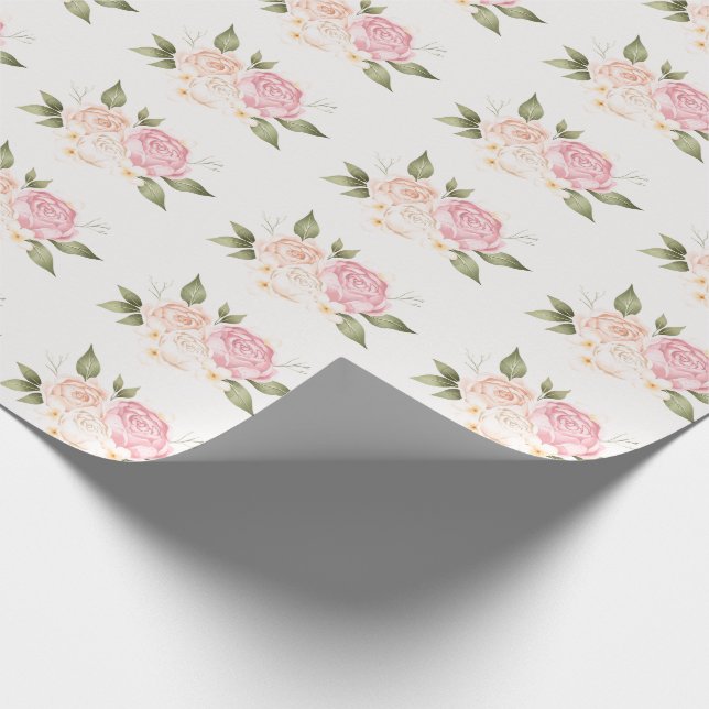 Pink Floral Watercolor Hochzeit Geschenkpapier (Ecke)