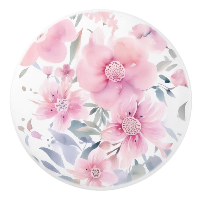 Pink Floral Watercolor  Keramikknauf (Vorderseite)