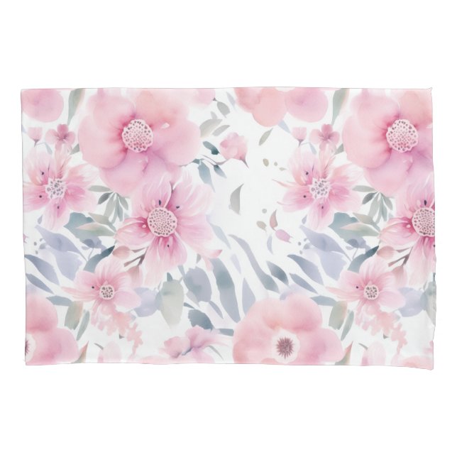 Pink Floral Watercolor  Kissenbezug (Vorderseite)