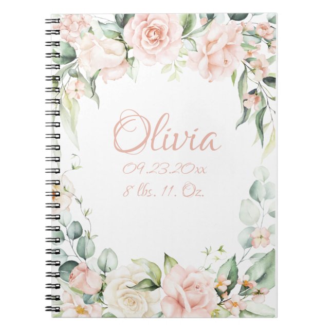 Pink Floral Watercolor Name Girl Baby Notebook Notizblock (Vorderseite)