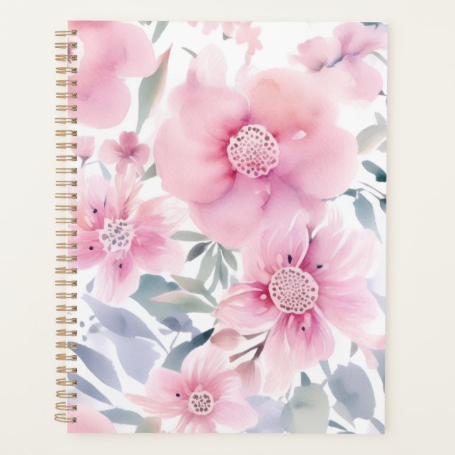 Pink Floral Watercolor  Planer (Vorderseite)