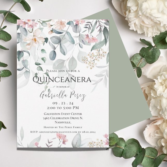 Pink Floral Watercolor Quinceañera Einladung (Von Creator hochgeladen)