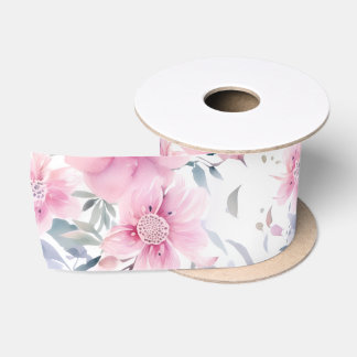 Pink Floral Watercolor Satinband