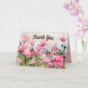 Pink Floral Watercolor Vielen Dank Karte