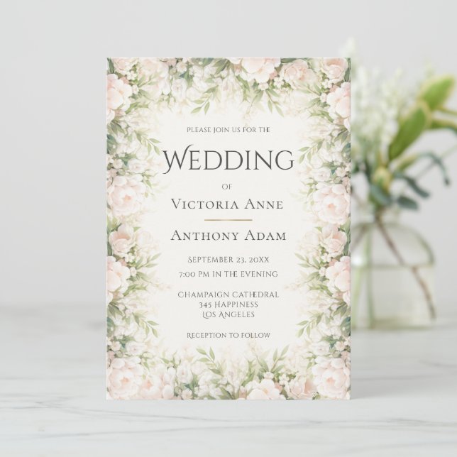 Pink Floral Watercolor Wedding  Einladung (Stehend Vorderseite)