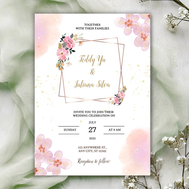 Pink Floral Watercolor Wedding Invitation Einladung (Von Creator hochgeladen)