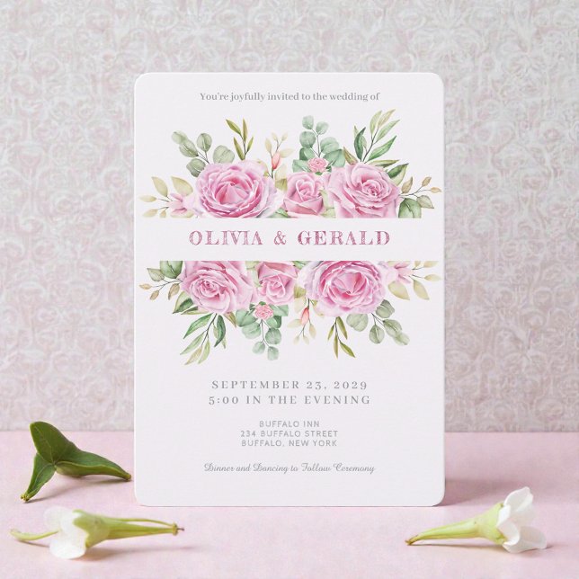 Pink Floral Watercolor Wedding Invitation  Einladung (Von Creator hochgeladen)