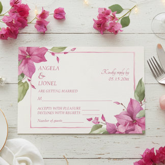 Pink Floral Watercolor Wedding RSVP Karte