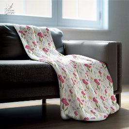 Pink Floral Watercolor Wildflower Fleecedecke