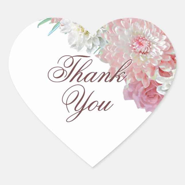 Pink Floral Wedding Danke Herz-Aufkleber (Vorderseite)