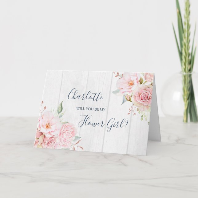 Pink Floral Wedding Flower Girl Proposal Card Dankeskarte (Vorderseite)