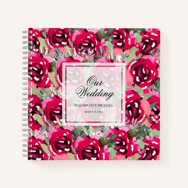 Pink Floral Wedding Gästebuch Notizbuch (Vorderseite)