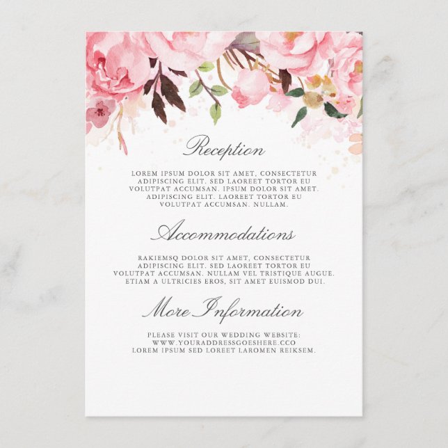 Pink Floral Wedding Information Guest Begleitkarte (Vorderseite)