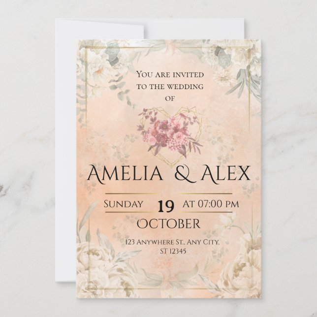 Pink Floral Wedding Invitation | Elegant Customiza (Devant)