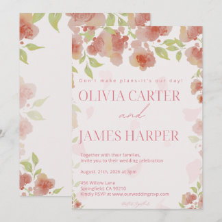Pink Floral Wedding Invitation – Elegant Rustic Einladung