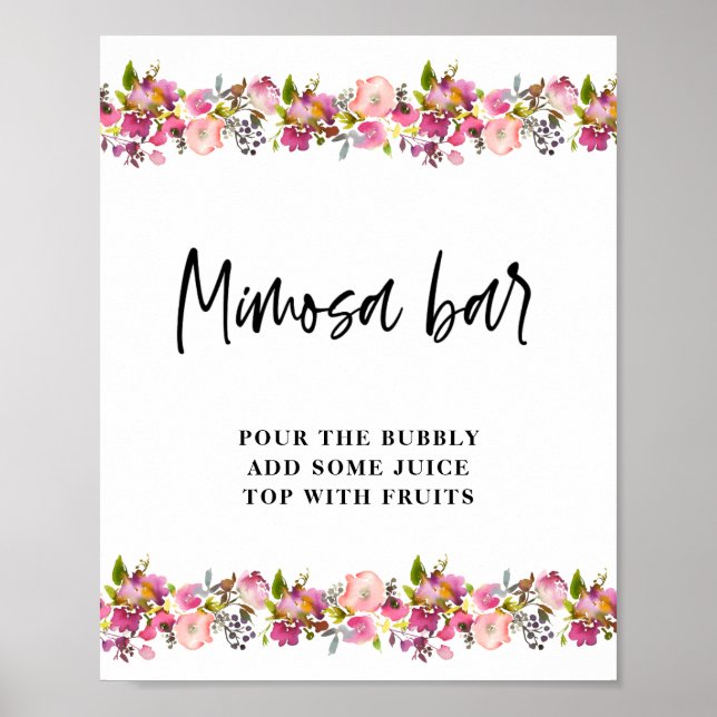 Pink Floral Wedding Mimosa Bar Poster (Vorne)