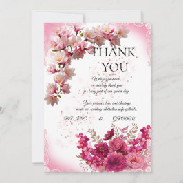 Pink Floral Wedding Thank You Card on White Dankeskarte