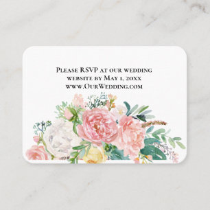 Pink floral Wedding Website RSVP Card Visitenkarte