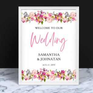 Pink Floral Wedding Willkommensschild Poster