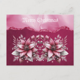 Pink Floral Weihnachtsfeiertag Postkarte