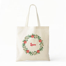Pink Floral Weihnachtskranz Totbeutel | Liebe