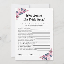 Pink Floral Wer kennt die Bride Best Game Cards Einladung