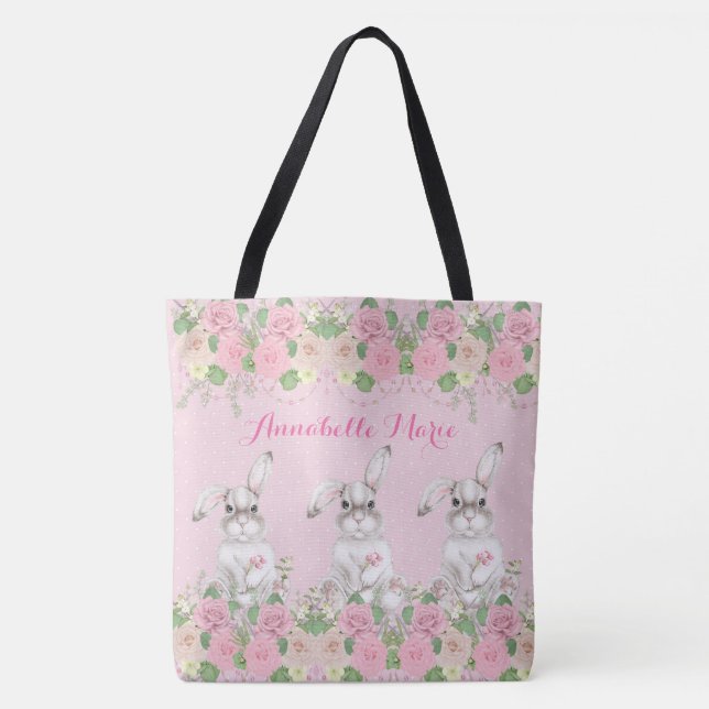Pink Floral Wertvoll Bunny Rabbit Tasche (Vorderseite)