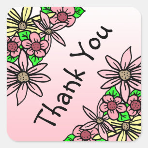 Pink Floral Whimsical Danke, Aufkleber