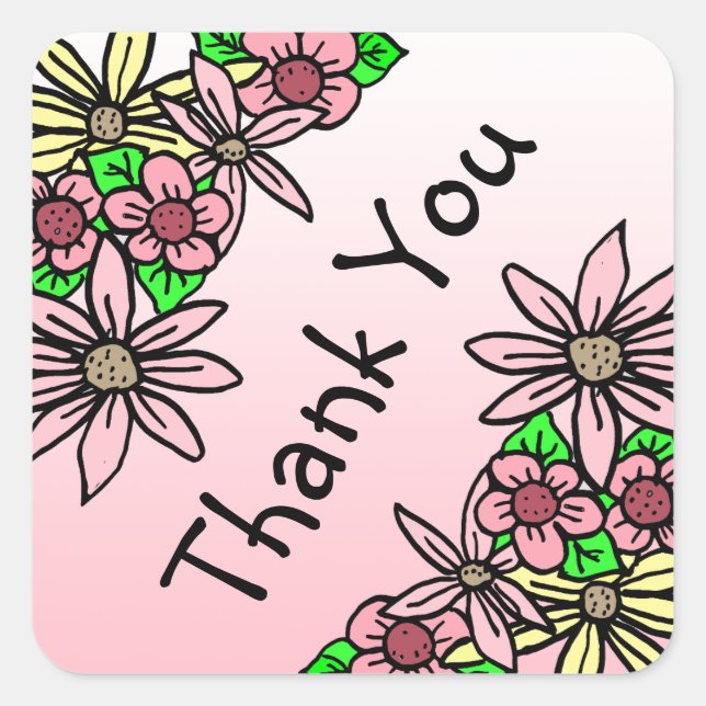 Pink Floral Whimsical Danke, Aufkleber (Vorderseite)