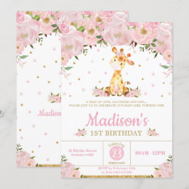 Pink Floral Whimsical Giraffe Girl Birthday Party Einladung