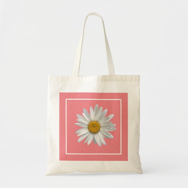 Pink Floral White Daisy Tragetasche (Vorne)