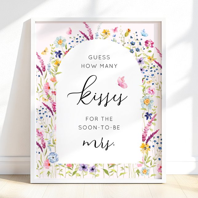 Pink Floral Wie viele Kisses Brautparty Game Poster (Von Creator hochgeladen)
